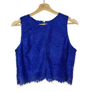 J.O.A Royal Blue Lace Back Zip Cropped Sleeveless Top L